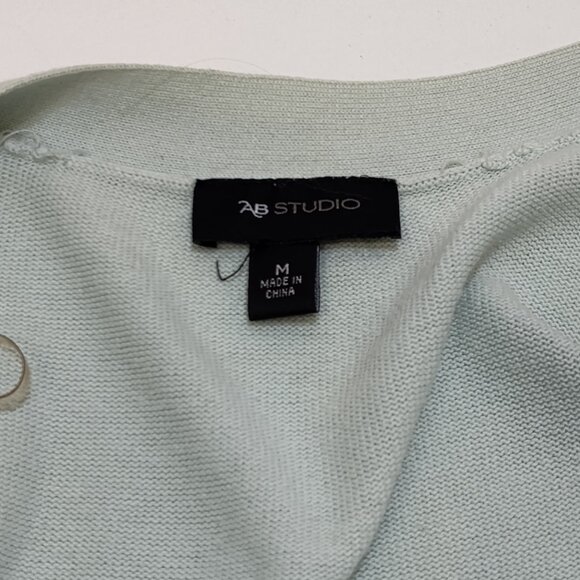 AB Studio Mint V-Neck Cardigan Medium 100% Cotton Lightweight Knit Style 0420M7M - Picture 3 of 7